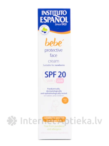 Instituto Espanol Bebe Newborn Sun SPF20+ päikesekaitse näokreem lastele, 75 ml | internetaptieka.lv