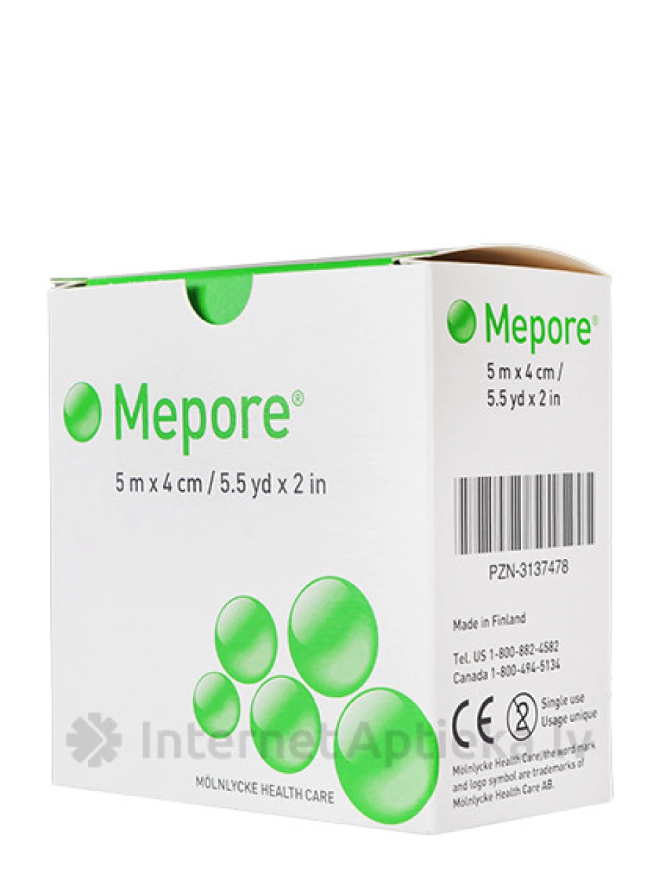 Mepore plāksteris 5 m x 4 cm, 1 gb. | internetaptieka.lv