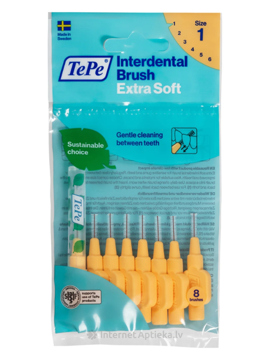 TePe Interdental Brush hambavaheharjad 0,45 mm, heledalt oranž, X-soft (eriti pehme), 8 tk | internetaptieka.lv