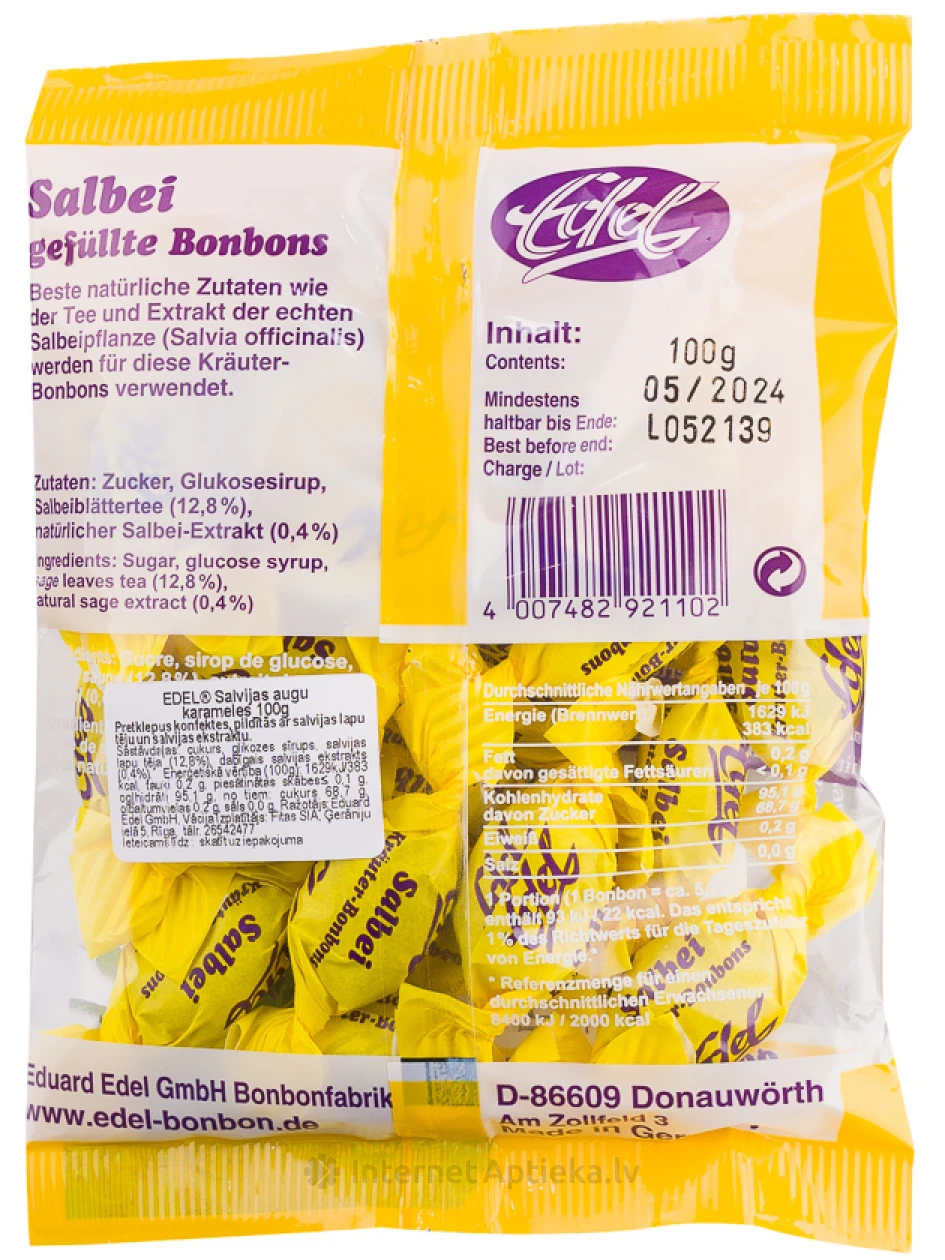 EDEL Salvijas augu karameles, 100 g | internetaptieka.lv
