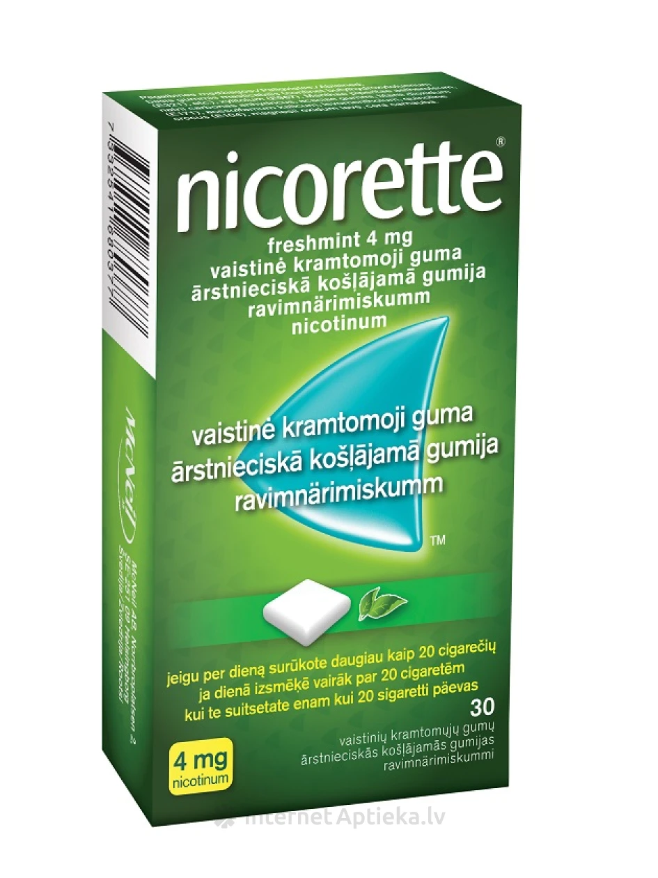 Nicorette Freshmint 4 mg, 30 košļājamās gumijas | internetaptieka.lv