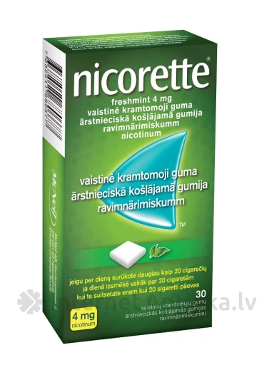 Nicorette Freshmint 4 mg, 30 košļājamās gumijas | internetaptieka.lv
