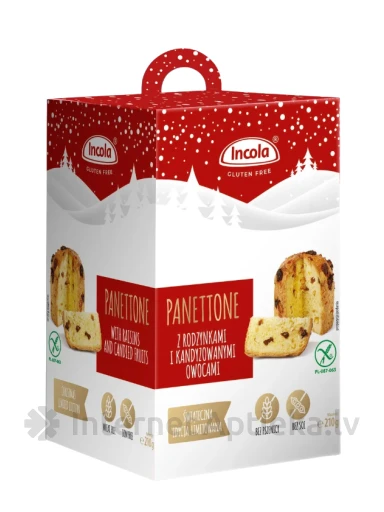 Incola Bezglutēna panetone ar rozīnēm un cukurotiem apelsīna mizas gabaliņiem, 210 g | internetaptieka.lv