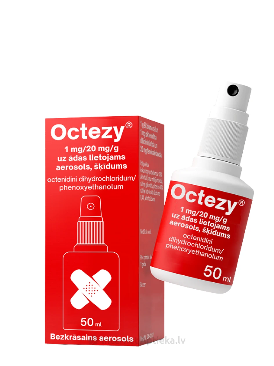 Octezy 1 mg/20 mg/g uz ādas lietojams aerosols, 50 ml | internetaptieka.lv