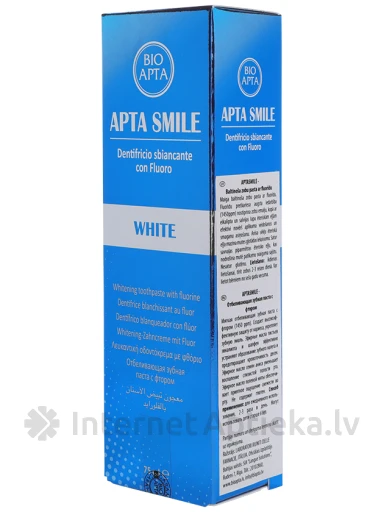 Aptasmile Baltinoša zobu pasta ar fluorīdu, 75 ml | internetaptieka.lv