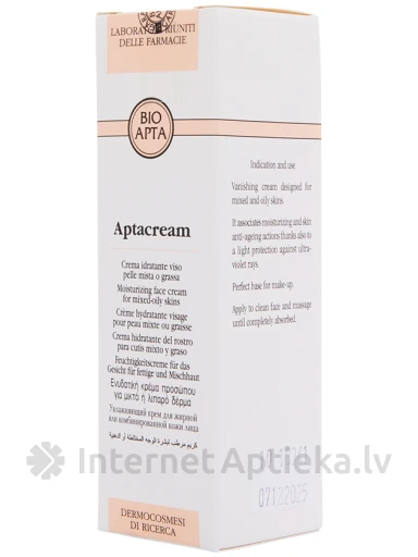 Bioapta Aptacream mitrinošs krēms taukainai un kombinētai sejas ādai, 50 ml | internetaptieka.lv