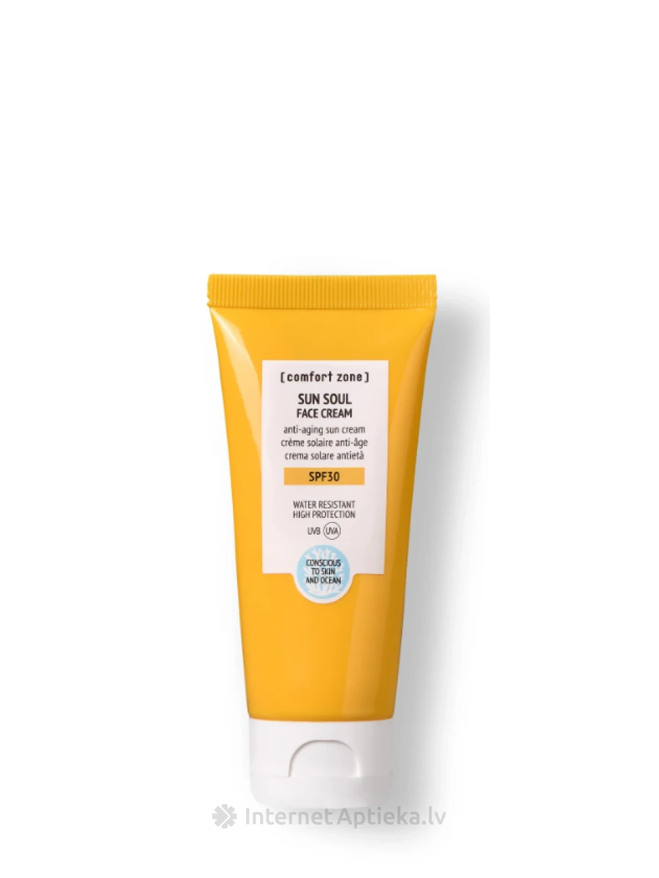 COMFORT ZONE SUN SOUL Солнцезащитный водостойкий крем для ЛИЦА SPF30, 60 мл | internetaptieka.lv