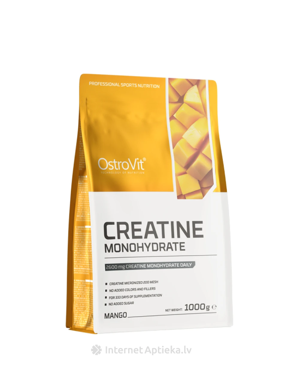 OstroVit 100% Creatine Monohydrate Mango pulveris, 1000 g | internetaptieka.lv