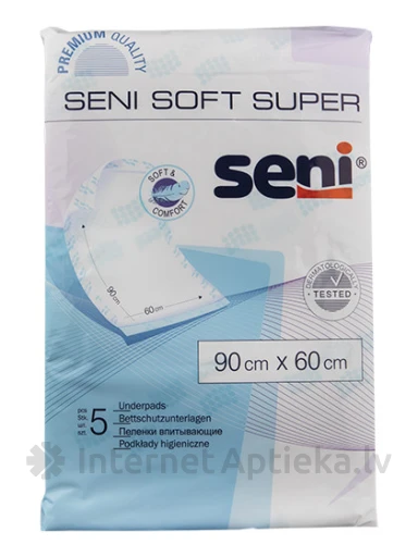Seni Soft Super Гигиенические пеленки 60 x 90 см, 5 шт. | internetaptieka.lv
