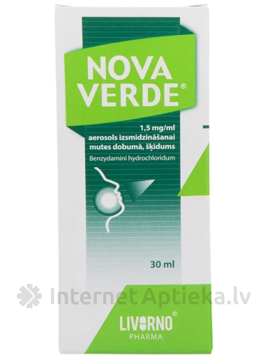 Nova Verde 1,5 mg/ml aerosols izsmidzināšanai mutes dobumā, šķīdums, 30 ml | internetaptieka.lv