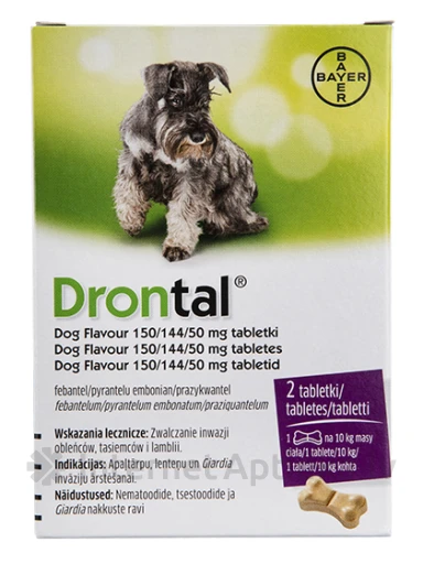Drontal Dog Flavour attārpošanas tabletes suņiem, 150/144/50mg, 2 gb. | internetaptieka.lv