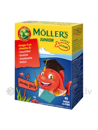 Möller′s Omega-3 Junior zivju eļļa ar zemeņu garšu, 45 pastilas | internetaptieka.lv