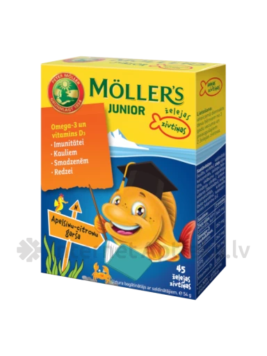 Möller′s Omega-3 Junior zivju eļļa ar apelsīnu-citronu garšu, 45 pastilas | internetaptieka.lv