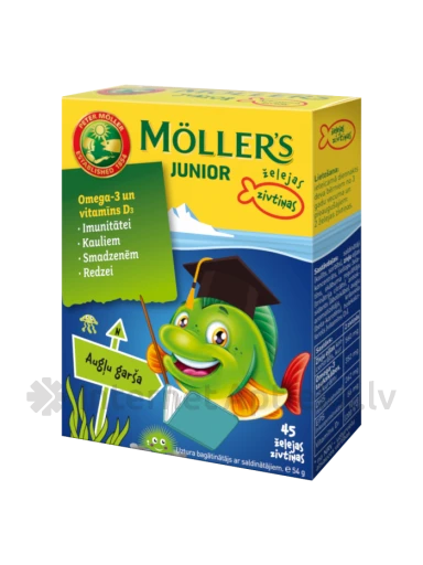Möller′s Omega-3 Junior zivju eļļa ar augļu garšu, 45 pastilas | internetaptieka.lv