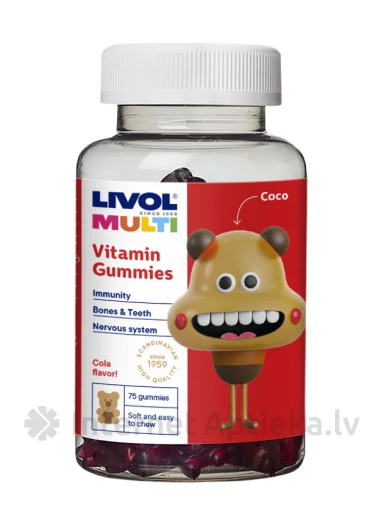 LIVOL MULTI vitamīni ar kolas garšu, 75 lācīši | internetaptieka.lv